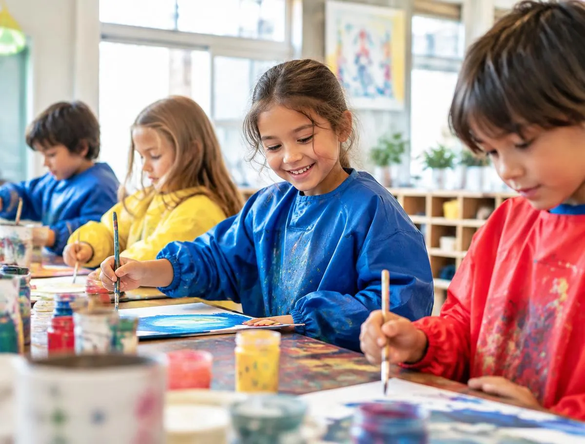 Niños pintando con pincel y acuarelas en clase en Bspark Fuengirola (galería, foto 2)